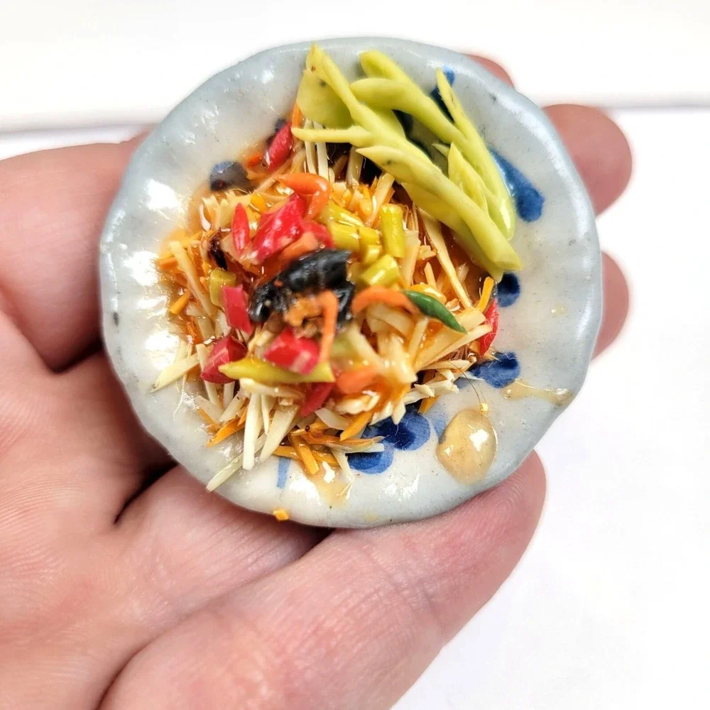 Miniature Thai Papaya Salad Som Tum Fridge Magnet Realistic Food Decor 1.5 Inch